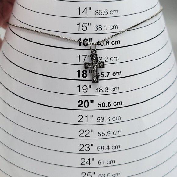 JK By Thirty One Metal Cross Pendant Rhinestone Round Link Chain Necklace 16 in - Picture 7 of 7